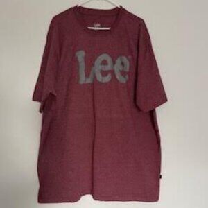 Lee Regular Fit 4XL Men's Logo Short Sleeve T-Shirt - Burgundy Crew Neck